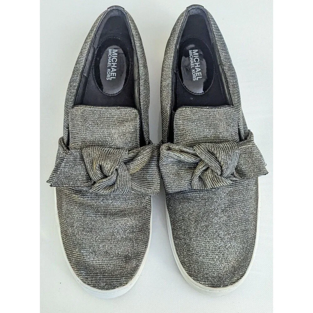 Michael Kors Willa Metallic Gold Silver Bow Slip On Sneaker Shoes Women Sz 11M
